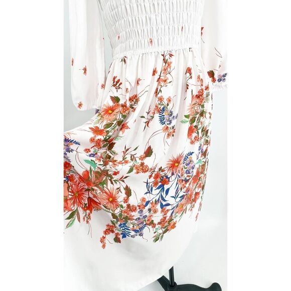MAISON NWT Tara Floral Smocked White Midi Square Neck Dress SIZE 8 - Picture 7 of 12